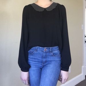 Long sleeve blouse with polka dot collar